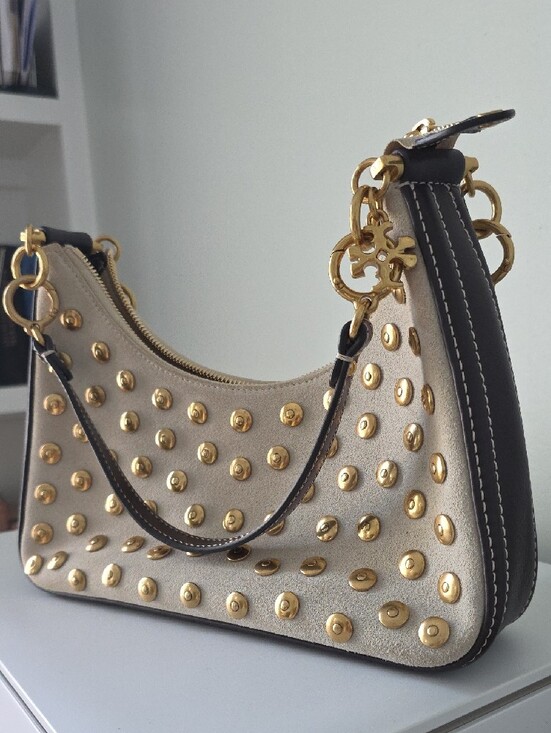 Tory Burch Handbags - Tory Burch 151 Mercer Studded Suede Crescent Shoulder Bag